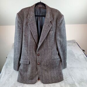 Todays Man Sport Coat 43 L‎ Gray Herringbone 100% Wool Brookcraft Jacket Blazer